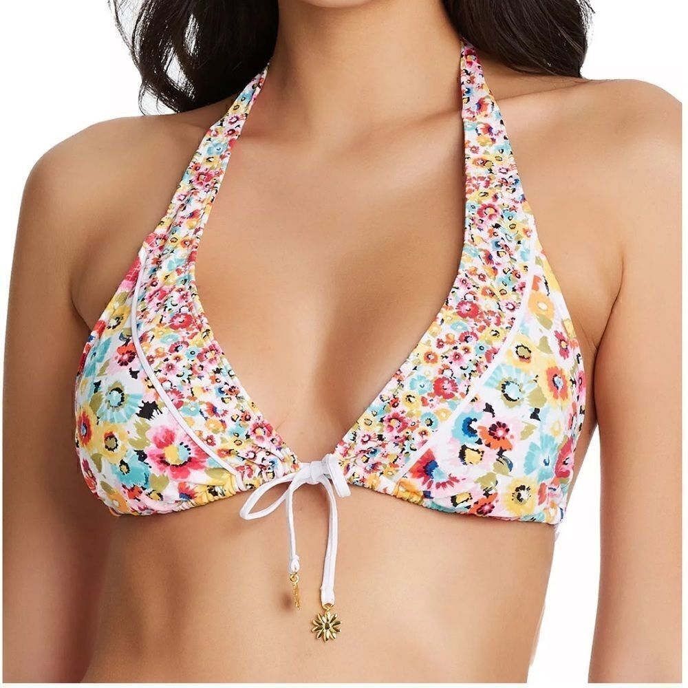 Bleu Rod Beattie Flower Hour Triangle Bikini Hipster Top Swimsuit